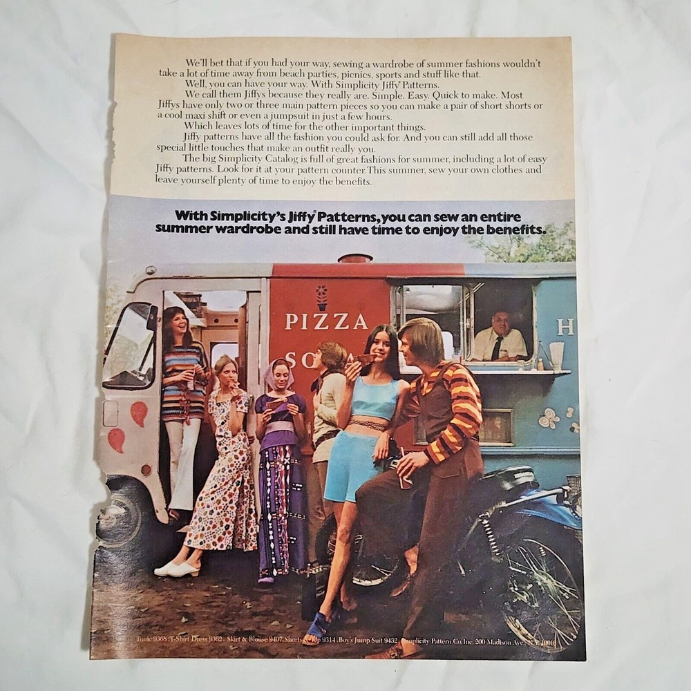 Vintage Print Ad Simplicity Jiffy Patterns food truck motorcycle clipping 1971